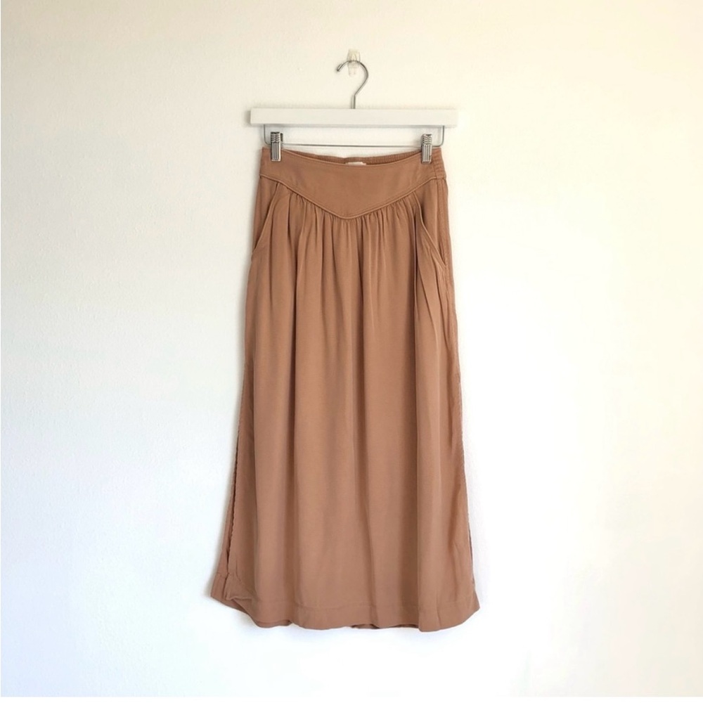 Aritzia Wilfred Gabrielle Toffee Tan Side Slit Pull On Midi Skirt Size M